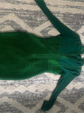 Elegant Women's Green Shimmer Long-Sleeve Dress Coat